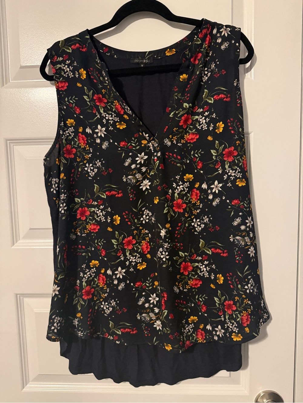 Papermoon Black Floral V-Neck Sleeveless Top
